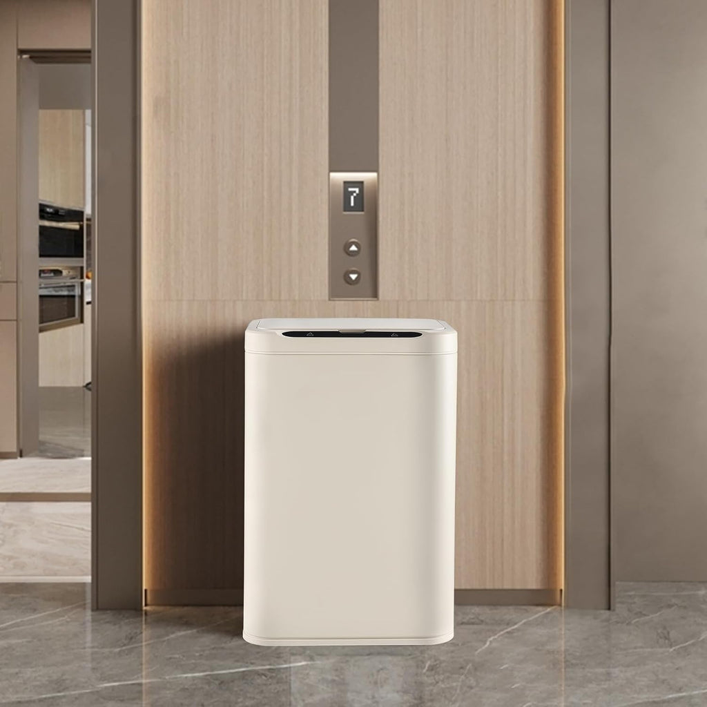 ELPHECO Stainless Steel Office Trash Can Motion Sensor Garbage Can Touchless Smart Trash Can Automatic Waste Bin for Kitchen, Office, Bathroom (Cream Beige, 5.5 Gallons)