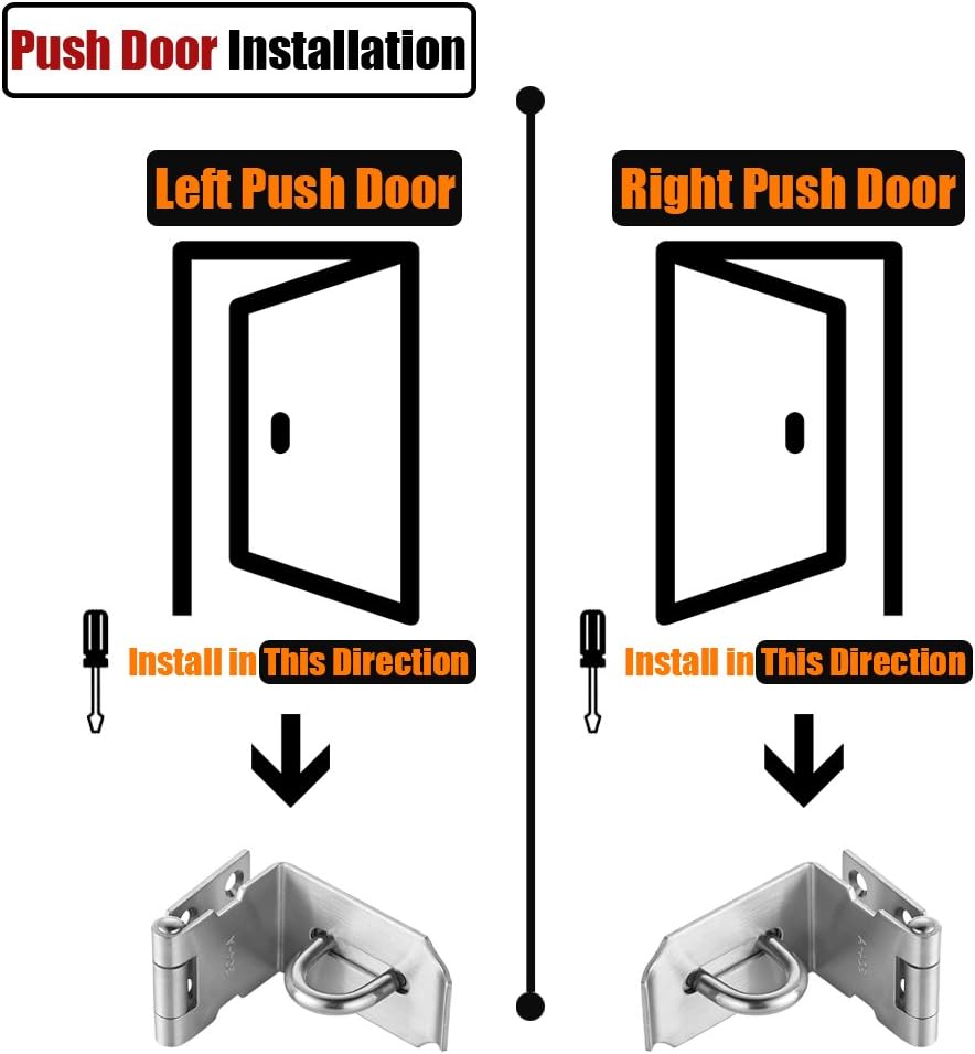 JQK Door Hasp Latch 90 Degree, Stainless Steel Safety Angle Locking Latch for Push/Sliding/Barn Door, 1.5mm Thickness Satin Nickel 2 Pack, 4 Inch