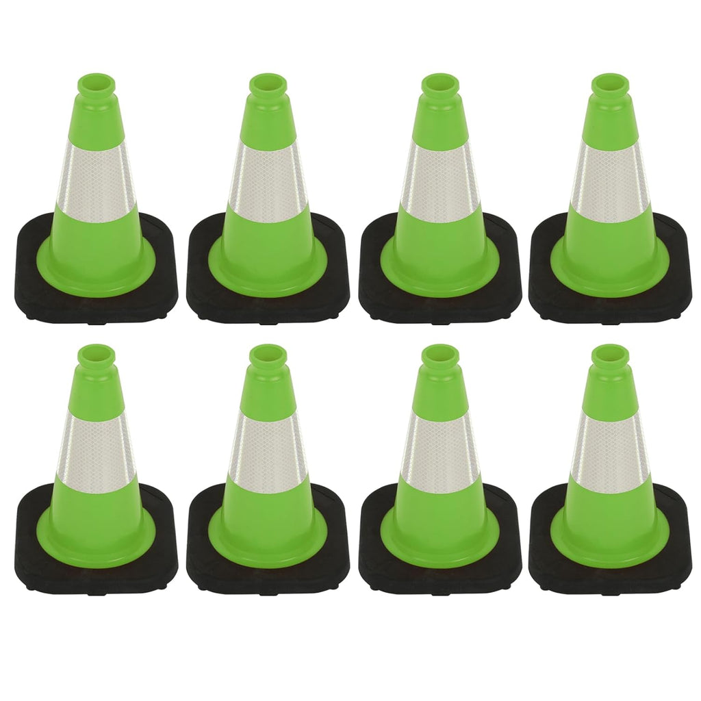 8 Pack 12 Inch Green PVC Traffic Cones Black Base Stable Durable, Sport Training Soccer Practice Kids Activities Markers Indoor Outdoor Use (8, Green, 12 Inch)