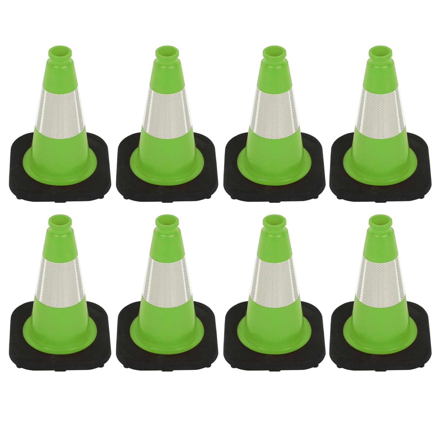 8 Pack 12 Inch Green PVC Traffic Cones Black Base Stable Durable, Sport Training Soccer Practice Kids Activities Markers Indoor Outdoor Use (8, Green, 12 Inch)