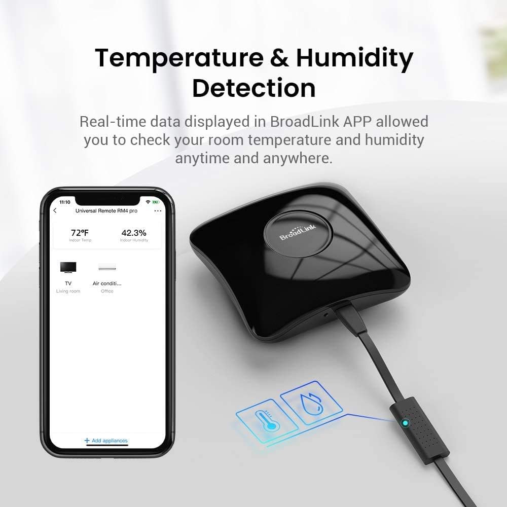 Broadlink RM4 pro Smart IR/RF Remote Control Hub with Sensor Cable(2.4GHz Wi-Fi Only)-WiFi IR/RF Blaster for Home Automation, TV, Curtain, Shades Remote, Works with Alexa, Google Assistant, IFTTT