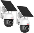 DEKCO Security Cameras Wireless Outdoor, Solar Powered, Panoramic PTZ, Auto Motion Tracking, True 2K, Color Night Vision, Spotlights, 2-Way Talk, 2 Pac