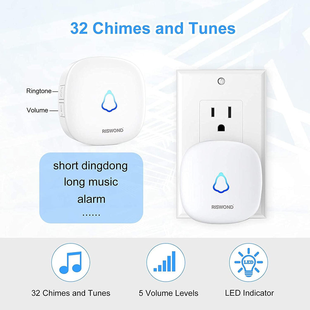 Wireless Motion Sensor Door Chime: Business Entry Doorbell Indoor Motion Detector Alarm Buzzer Store Entrance Alert Bell (1000Ft Range, 32 Tunes, 5 Level Volume) 1 sensors 2 Receiver