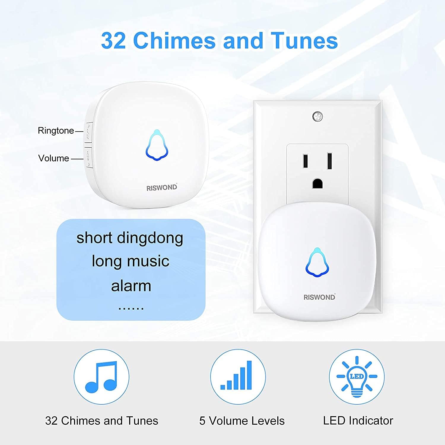Wireless Motion Sensor Door Chime: Indoor Motion Detector Alarm Business Entry Doorbell Store Entrance Alert Bell Buzzer (1000Ft Range, 32 Tunes, 5 Level Volume) 2 Sensors 1 Receiver