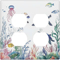 Blue Sea Turtle Ocean Fish Octopus Coral Outlet Covers 2 Gang Double Duplex Decorative Light Switch Covers Electrical Wallplates Socket Faceplate For Bathroom Kids Room Decor