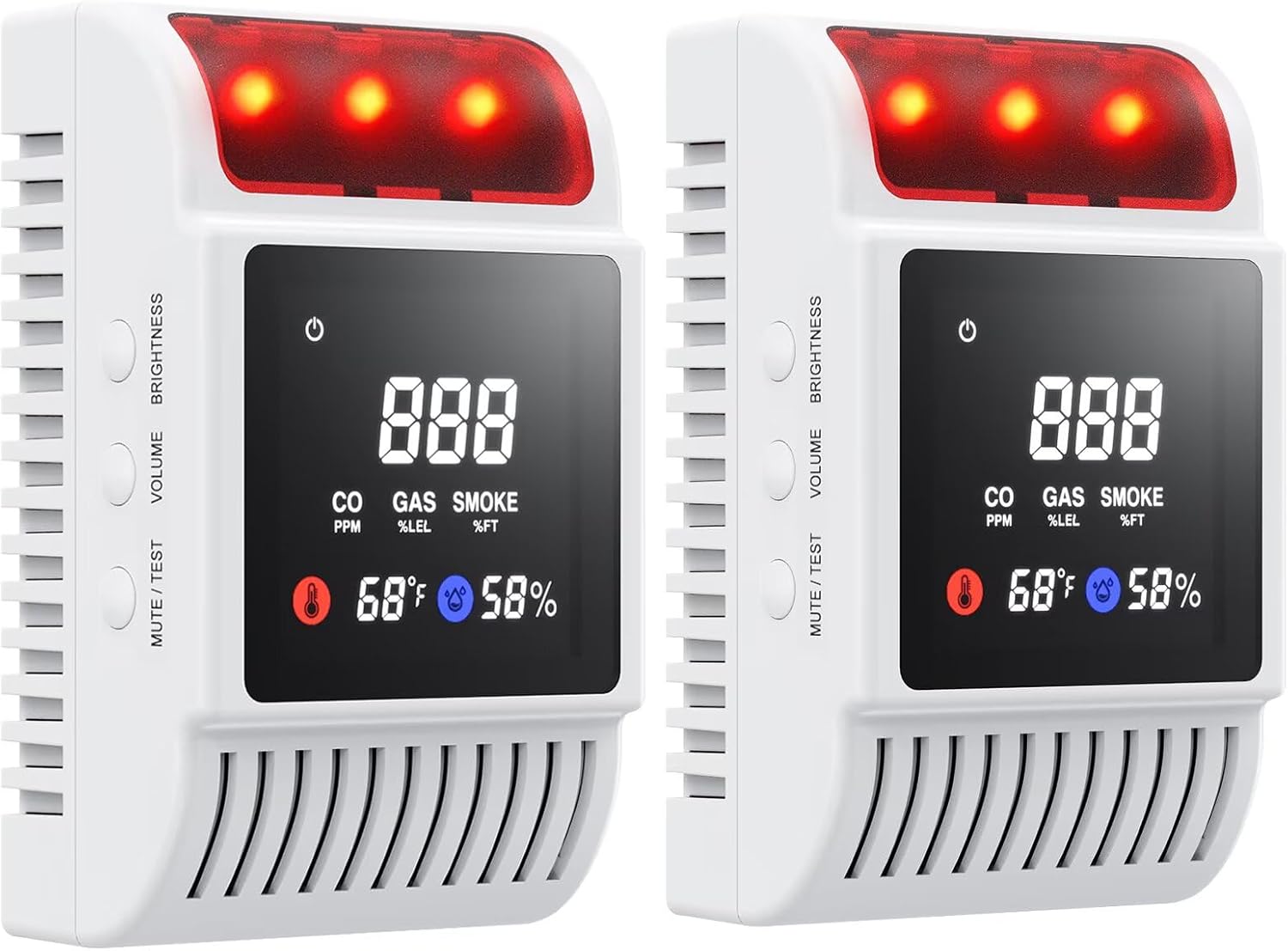 6-in-1 Smoke and Carbon Monoxide Detectors Plug in, Gas Leak Detector with Battery Backup Slot, Adjustable Brightness & Volume Levels, Smoke Alarm with Temp/Humidity for Home, RV, Travel(MR818,2-Pack)