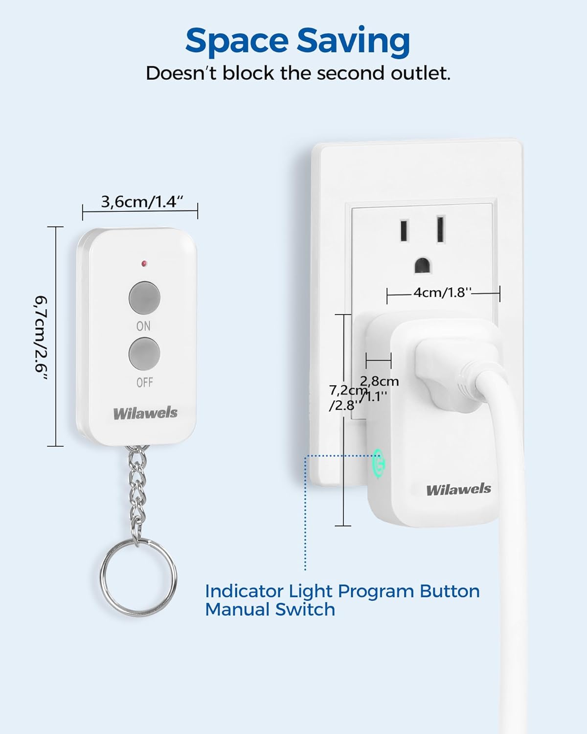 Remote Control Outlet Plug Wireless On Off Power Switch, WILAWELS Wireless Remote Light Switch for Lamp, Light, Fan, Programmable, Compact, 100ft RF Range, FCC Listed, Battery Included W02RC1106