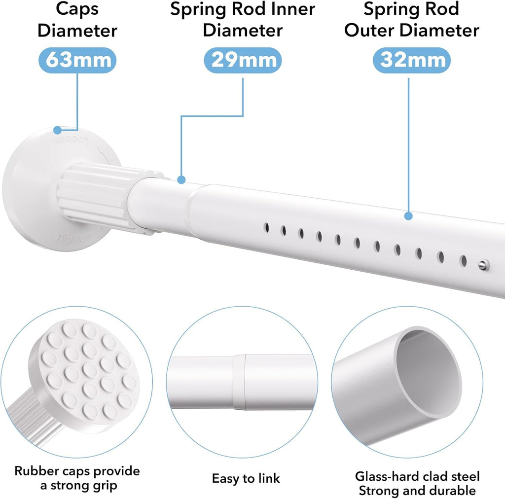 Tension Curtain Rod 51–128 In (4.25–10.67 ft),Extra Long Outdoor Curtain Rod for Window or Bathroom Patio,Easy to Install No Drilling Never Rust,Heavy Duty Adjustable Spring Shower Rod