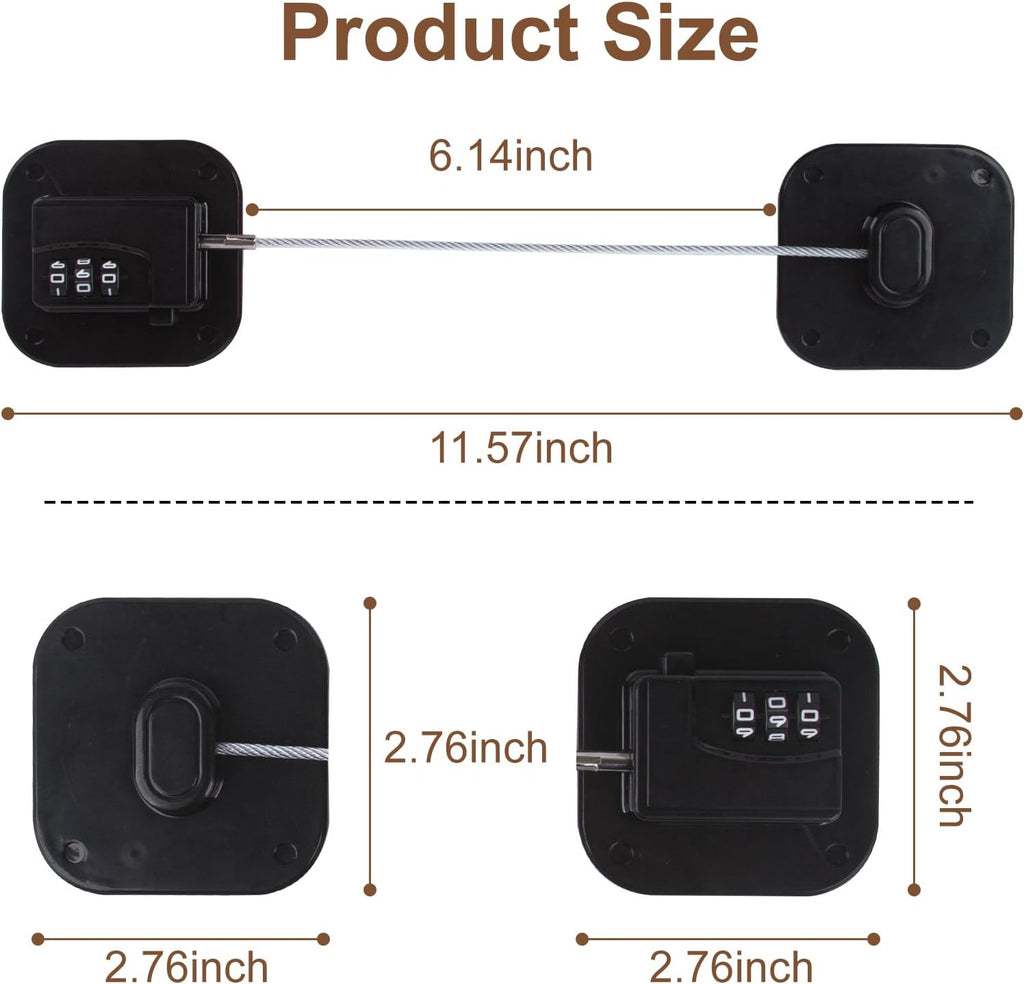 Fridge Locks, 2 Pack Refrigerator Locks with Combination, Refrigerator Lock with Adhesive, Cabinet Lock with Code for Child Safety, Freezer Cabinet Pantry Drawer Latch to Keep Door Closed, Black