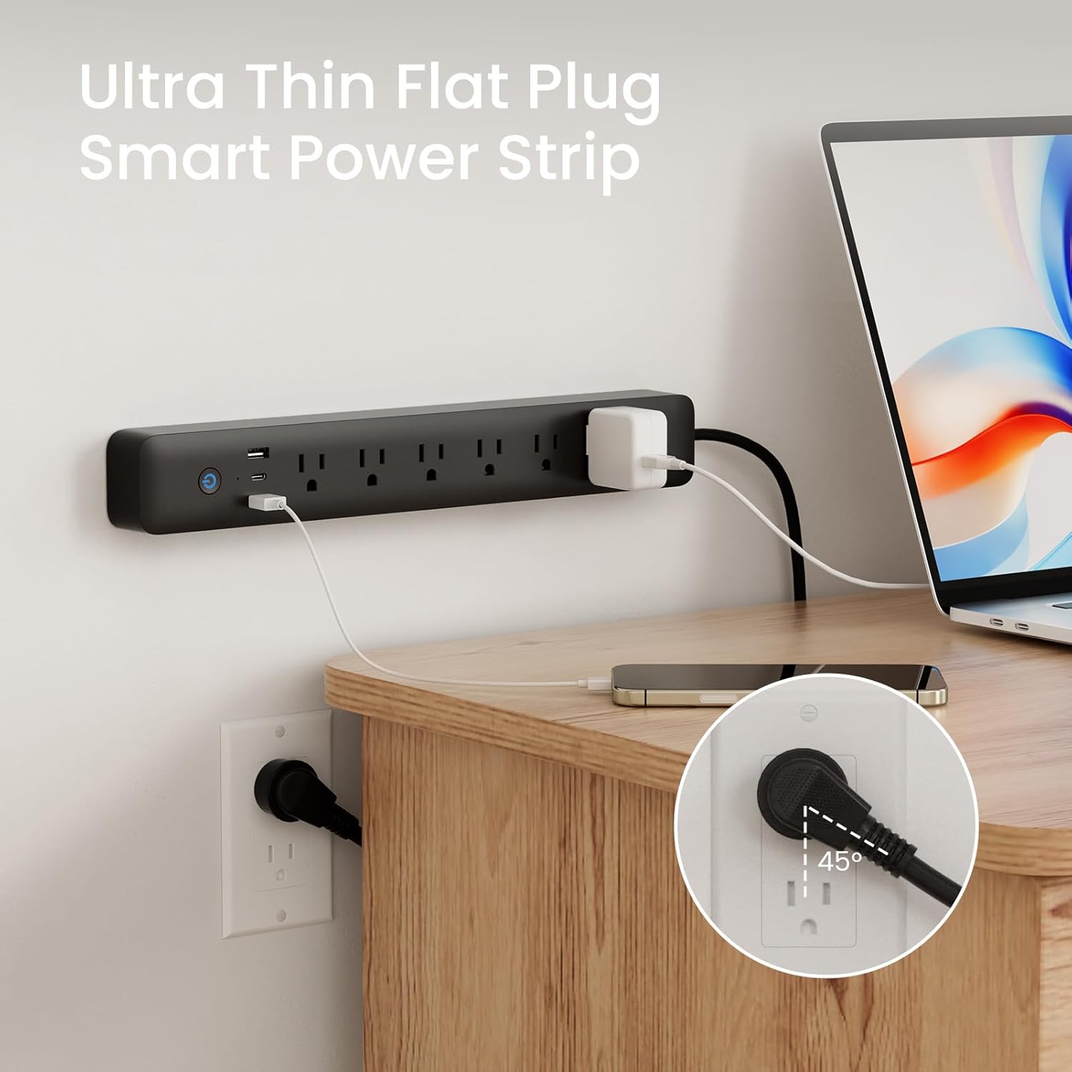 GHome Smart Plug Power Strip with 6 Smart Outlets & 3 USB Ports (30W Fast Charge, 2A1C), WiFi Surge Protector Works with Alexa & Google Home, Energy Monitoring, 2.4GHz Only, No Hub Required, Black