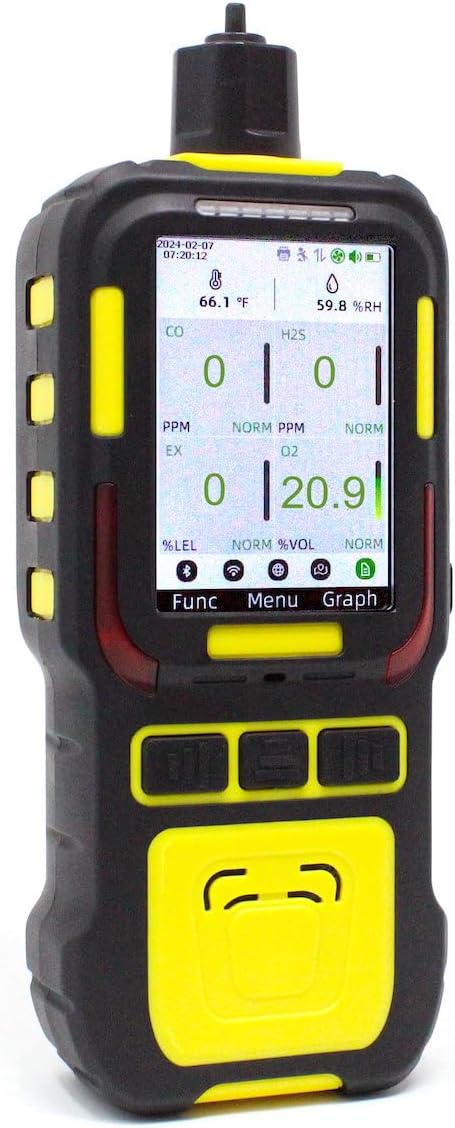 4 Gas Data Logger Monitor | Built-in Pump Multi Gas Meter | O2, CO, H2S, LEL | Color Display & Graphing | USA NIST Calibration | Computer Data Logging |