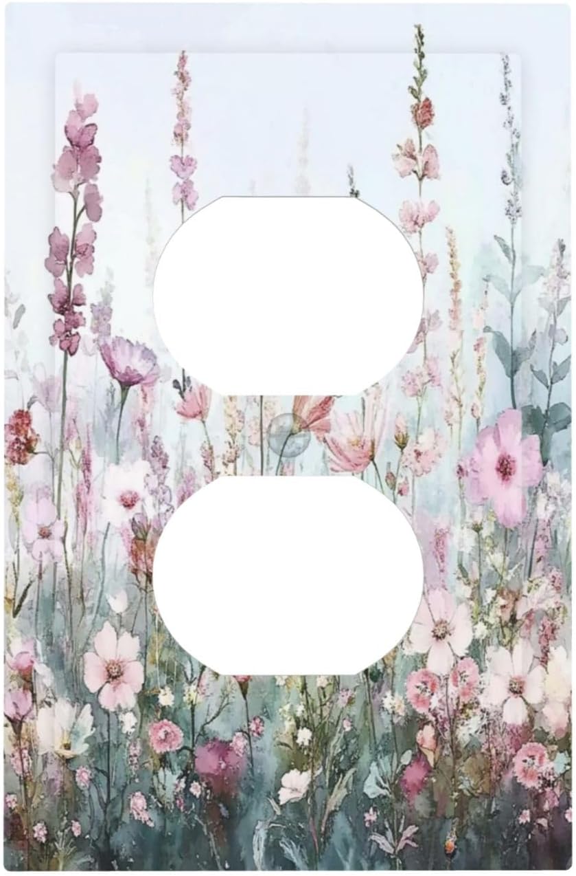 Pink Floral Watercolor Botanical Wildflowers Outlet Covers 1 Gang Duplex Light Switch Cover Decorative Switch Plates Electrical Receptacle Faceplate Wall Plate For Bed Room Living Room Decor