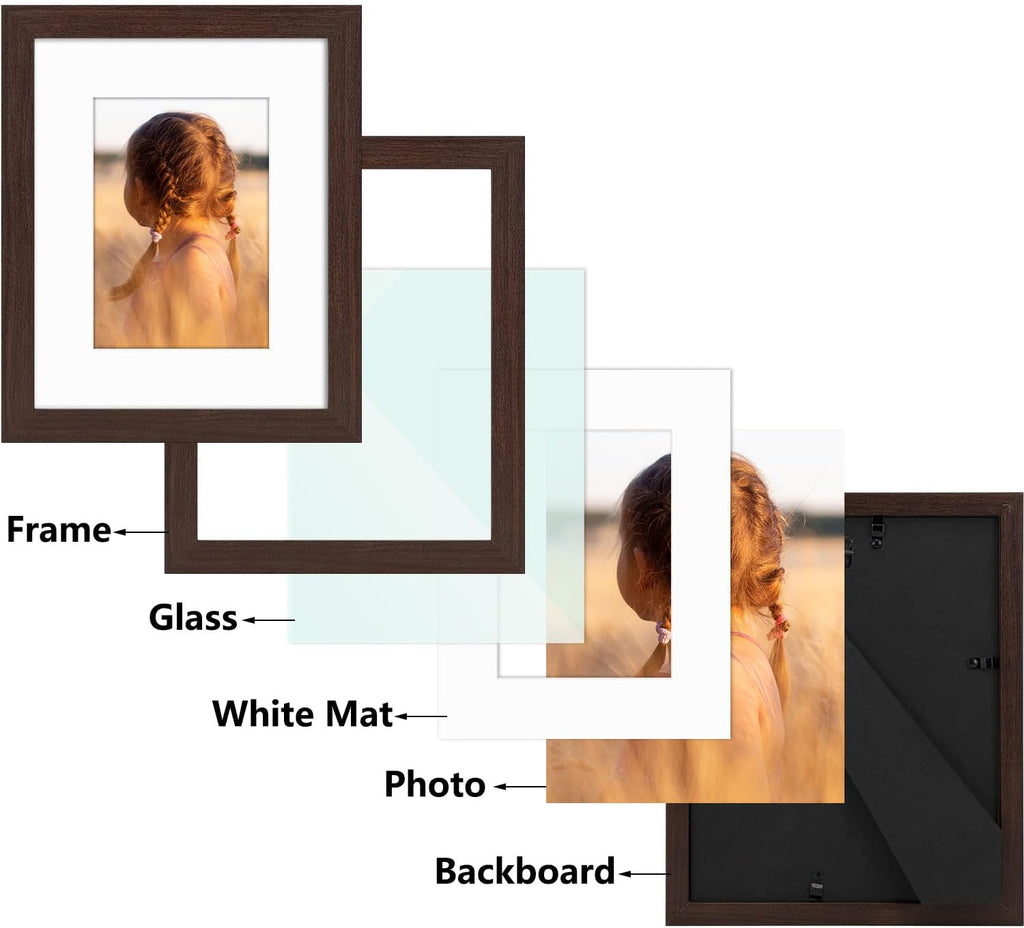 Golden State Art, 8x10 Picture Frame with Mat for 5x7 Photo - High Definition Glass Wall Mounting or Tabletop Display (Brown, 1 Pack)