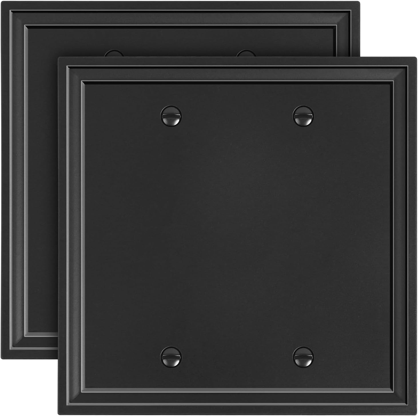 2-Pack Double Blank Outlet Cover Wall Plate, Natural Material Switch Plates Outlet Covers, Black Decorative Wall Plates for Electrical Outlets