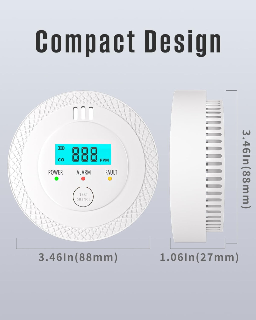 Carbon Monoxide Detectors,PG-C06 Portable Carbon Monoxide Detector,LCD Display Smoke Alarm,Carbon Monoxide Detectors Portable for Home,Restaurant,Hotel,Office (White)