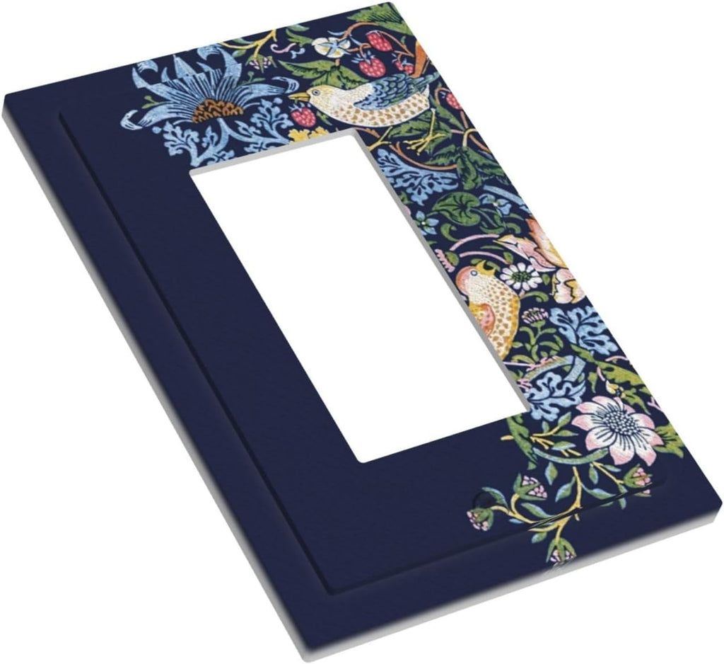 Decorative Outlet Covers Vintage Blue Morris Strawberry Thief Bird Flower 1 Gang Single Decora GFCI Device Light Switch Covers Plate 1 Rocker Wall Plate Jumbo Faceplate