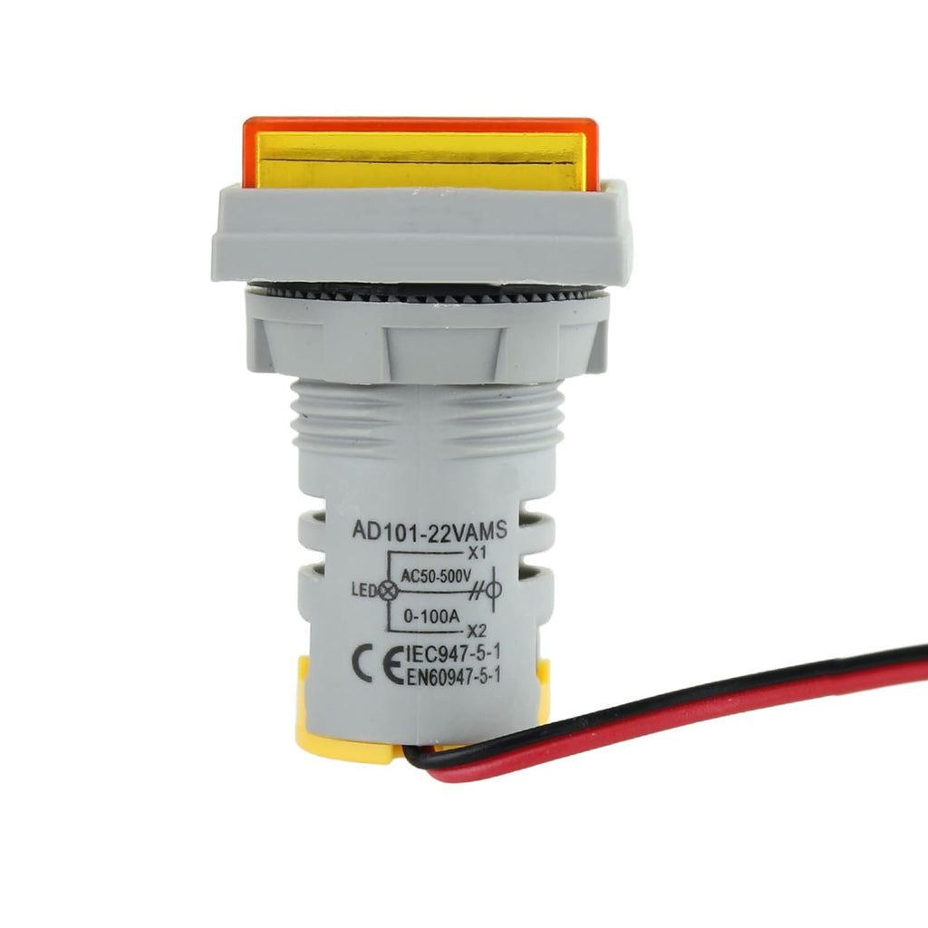 LED Voltage Display Panel Mount Volt Amp Meter, AD101-22VAMS 22mm Square Voltmeter and Ammeter, AC50-500V Voltage and 0-100A Current Meter, Yellow (1 Pack)