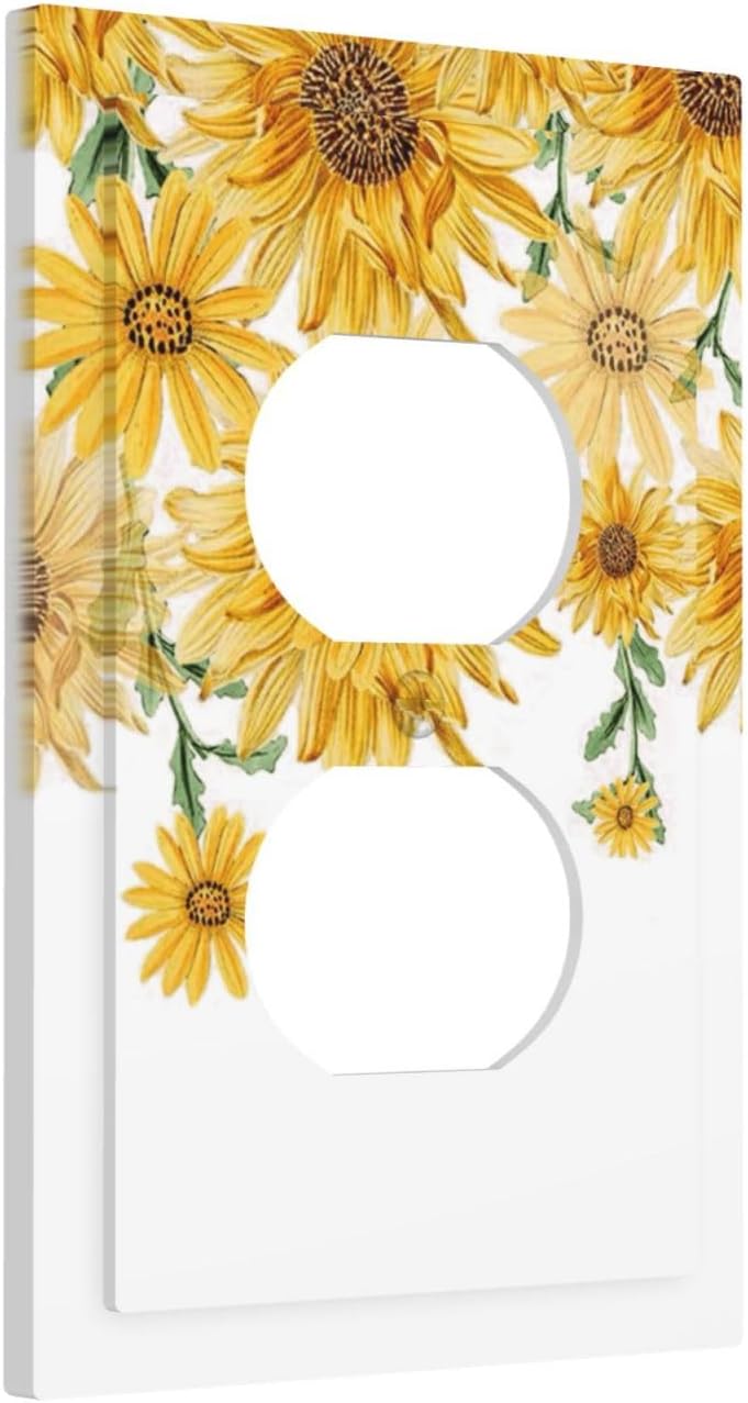 Sunflower Yellow Flowers Floral Outlet Covers 1 Gang Duplex Light Switch Cover Decorative Switch Plates Electrical Receptacle Faceplate Wall Plate for Bed Room Living Room Decor