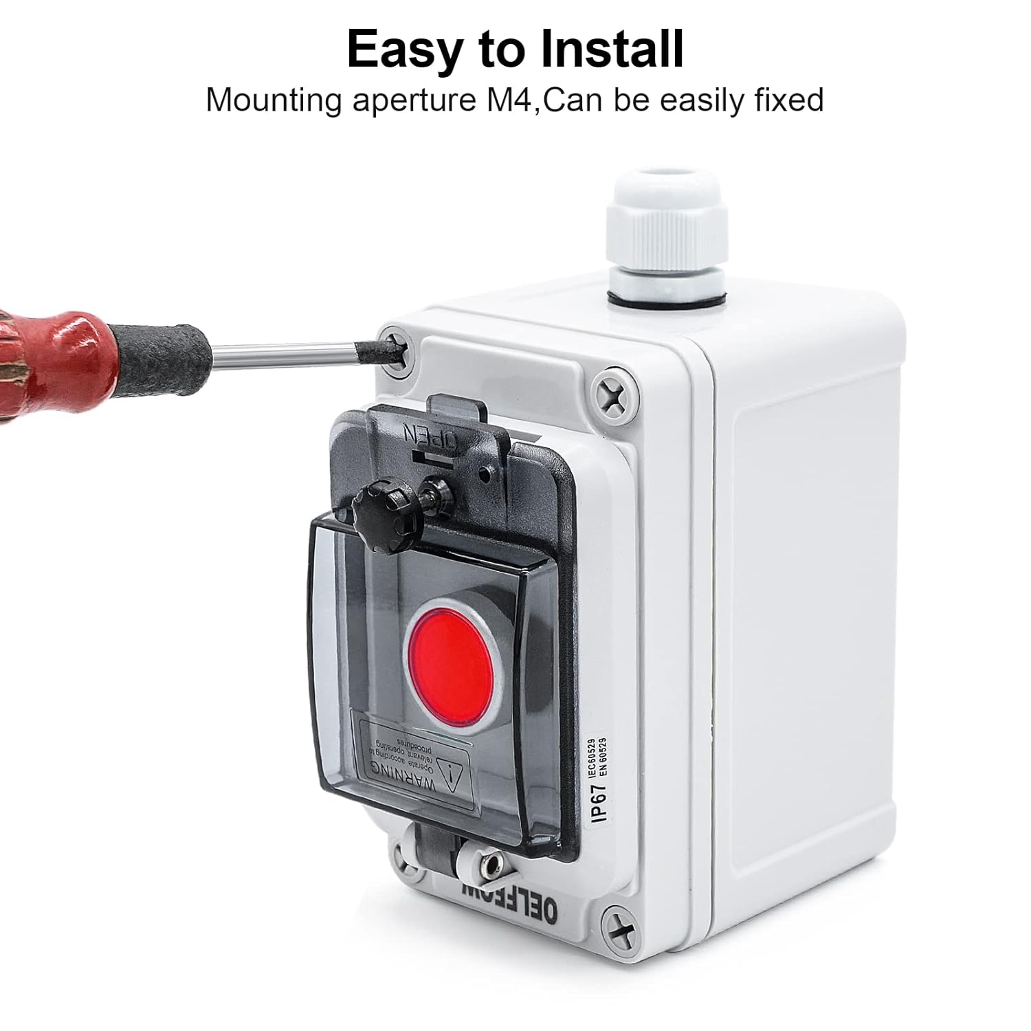 IP67 Button Switch Outdoor Waterproof Box Red Emergency Button with Protective Cover Anti-misoperation Switch(AC/DC 6A-110V/3A-240V/2.5A-380V)