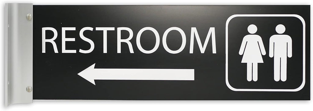 ALPHA DOG SIGNS Corridor Projecting Hallway Bathroom Sign, Left Arrow, 4"x12" Double Sided, Indoor/Outdoor, Easy Install, Durable Business Wayfinding Plaque, USA-Made (Black)