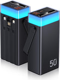 Portable Charger Power Bank 50000mAh Battery Pack, 22.5W Fast Charging PowerBank with Built in Cables,High Capacity Portable Charger Power Bank for iPhone, Samsung, Galaxy, Camping Outdoor
