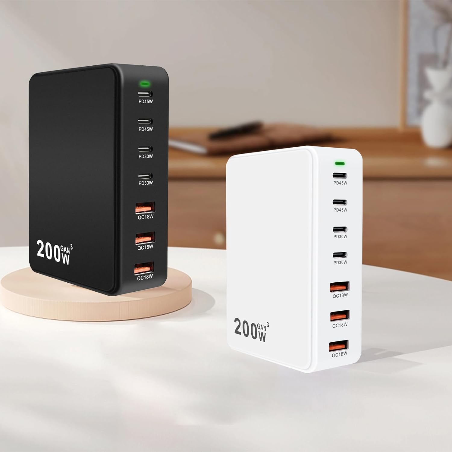 USB C Charger Block 200W 7 Port Fast Charging Station Hub, PD 45W Laptop Charger Brick Adapter Compatible with MacBook Pro/Air, iPad, DELL, Steam Deck, iPhone 17/16/15/14, Galaxy S23/22 (White)