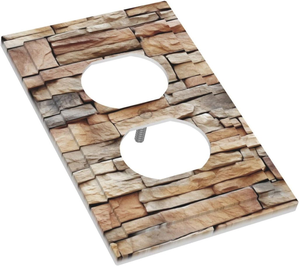 Outlet Covers Stone Textured Brown Brick Natural Stone 1 Gang Duplex Light Switch Cover Decorative Switch Plates Electrical Receptacle Faceplate Wall Plate For Farmhouse Cabin Decor