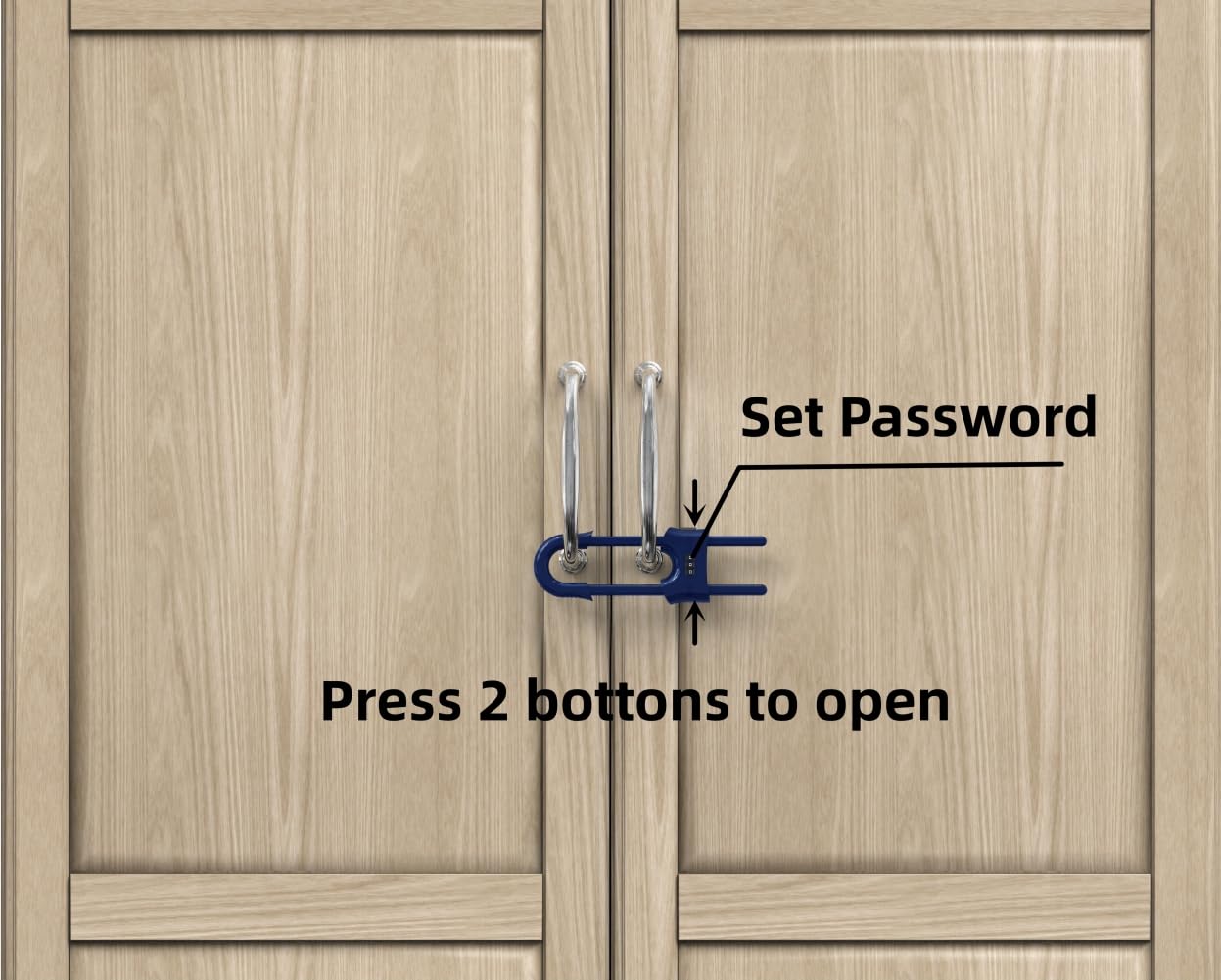 4 Pack Child Proof Sliding Cabinet Door Code Locks Baby Safety Cupboard Locks Adjustable U Shaped Cabinet Latches for Knob Handle Drawers Closet (4 PCS, Blue)