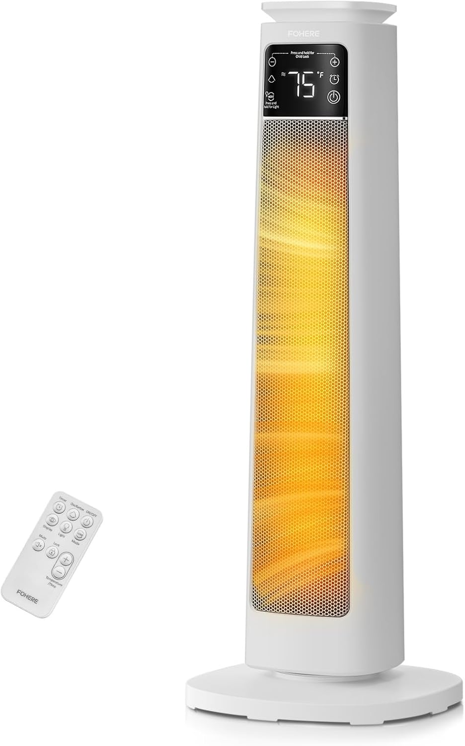 Space Heater for Large Room, FOHERE 24" Electric Heaters for Indoor Use with Thermostat and Remote, 70° Oscillation, 12H Timer, Overheat and Tip-Over Protection, Fan Mode for Home Bedroom Office