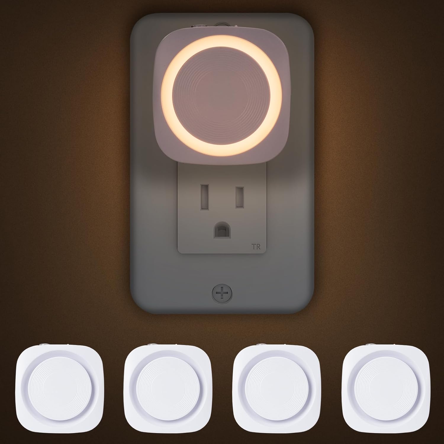Warm Night Lights Plug into Wall, 4 Packs Dimmable Night Light with Dust to Dawn Sensor, Automatically Turn on and Off, Gentle Glow Nightlight for Bathroom,Bedroom,Stairs,Kitchen,Hallway,Warm White