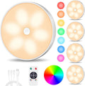 Motion Sensor Step Lights, 8 Colors Changeable RGB LED Closet Lights, USB Rechargeable Battery Operated Puck Light, Dimmable Under Cabinet Counter Kitchen Stair Lighting (5 Pack)