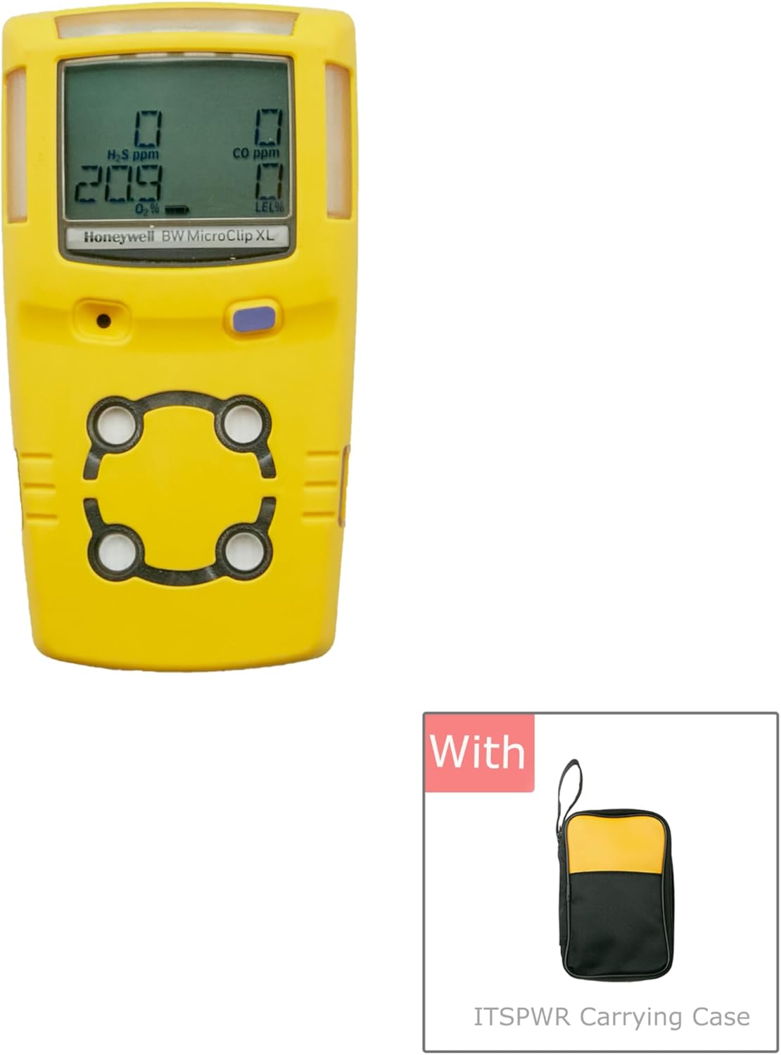 ITSPWR Bundle Containing: BW Technologies MCXL-XWHM-Y – 4 Gas Detector, O2, CO, H2S, LEL, Portable, Long Runtime, IP68, and ITSPWR Carrying Case