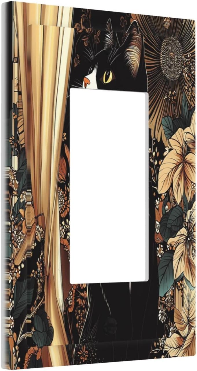 Decorative Outlet Covers Boho Mandala Floral Black Cat Vintage Flower 1 Gang Single Rocker Light Switch Cover Plate Wall Plates Gfci Faceplate For Farmhouse Home Decor