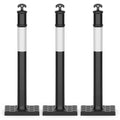 RoadHero 45 Inch Delineator Post with Rubber Base,Heavy Duty Black Traffic Delineator Posts Cones with Reflective Collars for Parking Lots, Road Safety, Construction Events 3 Pack