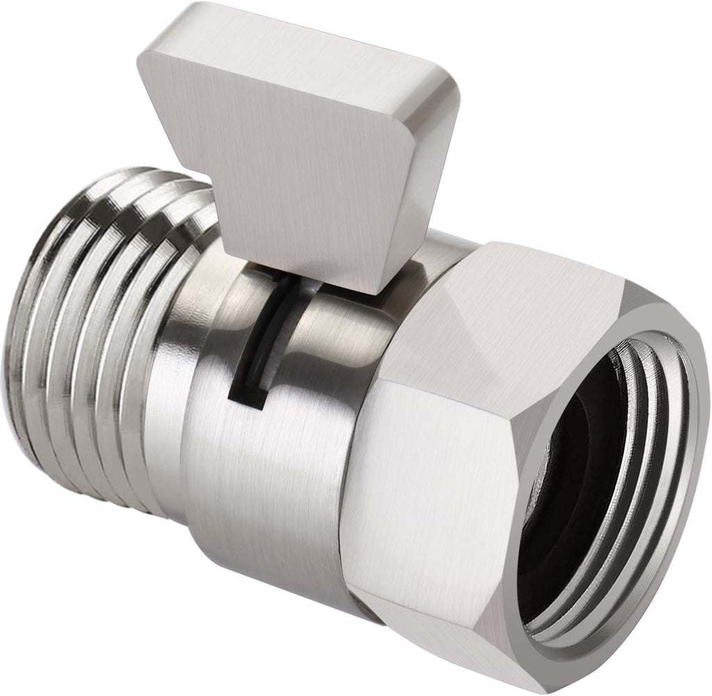 Tenfe Water Flow Control Valve, Brushed Nickel Shut Off Valve for Hand shower Adjustable Water Pressure Turn off Valve, Brass G1/2 Standard Connection