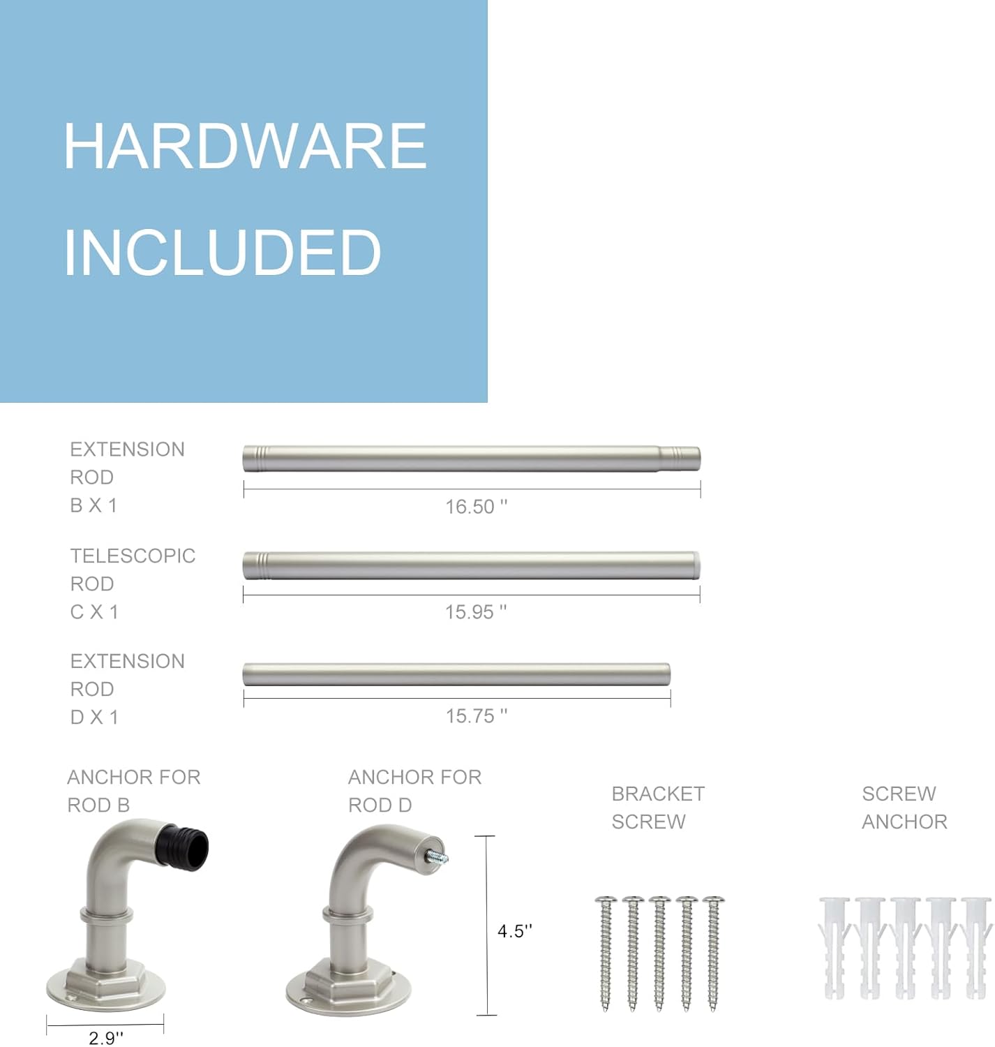 Curtain Rods for Windows 16 to 45 Inches Adjustable Blackout Wrap Around 1 Inch Diameter Curtain Rod, Brushed Nickel