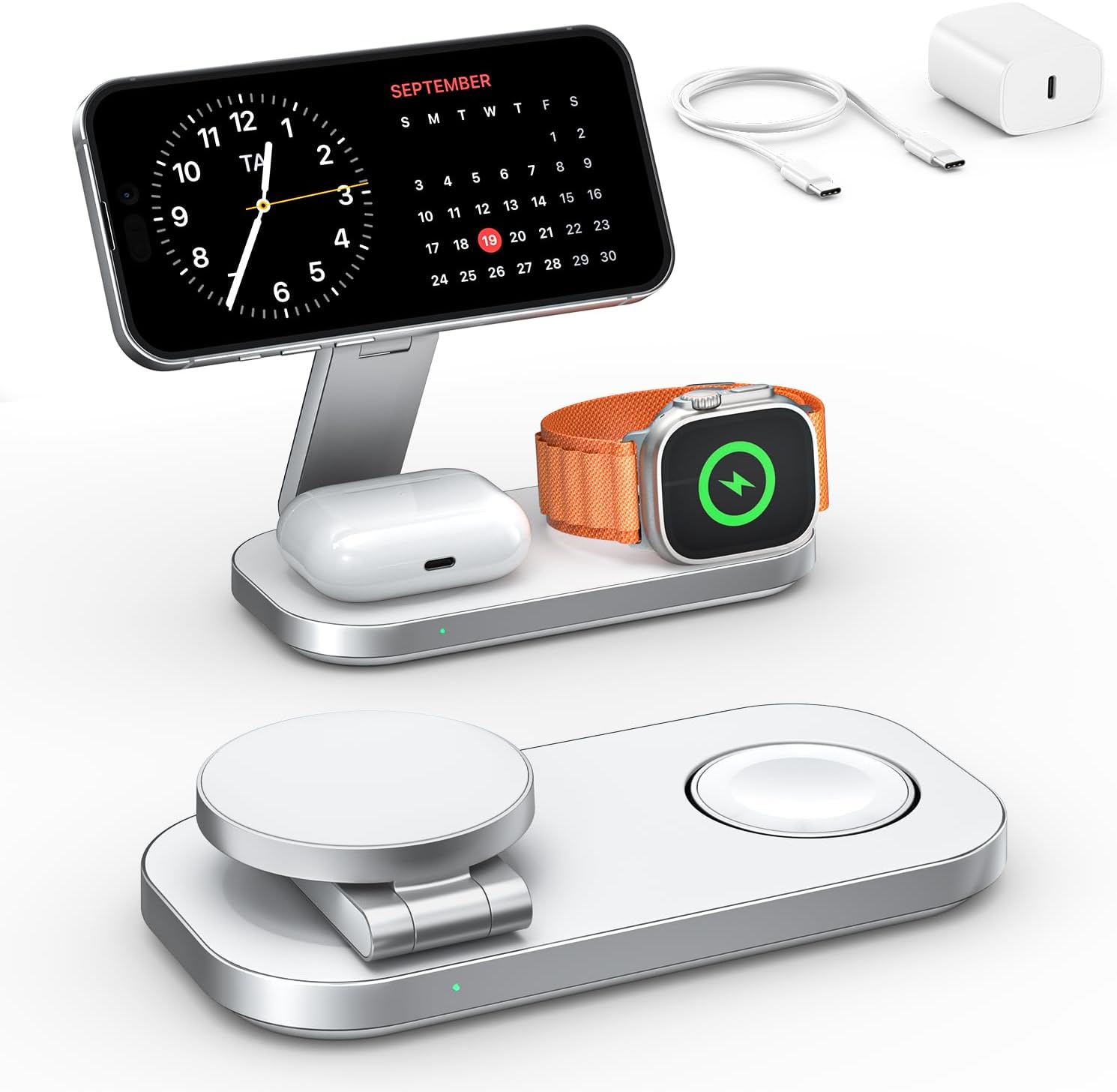 3 in 1 Wireless Charging Station for Apple Devices, Magnetic Foldable Fast Charger Stand Compatible with MagSafe for iPhone Air/17/16/15/14/13/12 Series, Apple Watch & AirPods Pro/4/3/2
