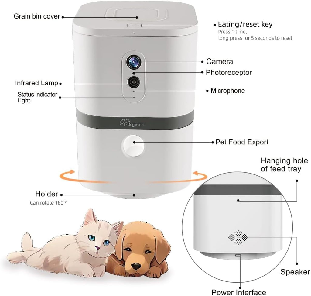 Petalk AI II Dog Camera Automatic Treat Dispenser, 5G WiFi Pet Camera with 180° Pan Full-Room View