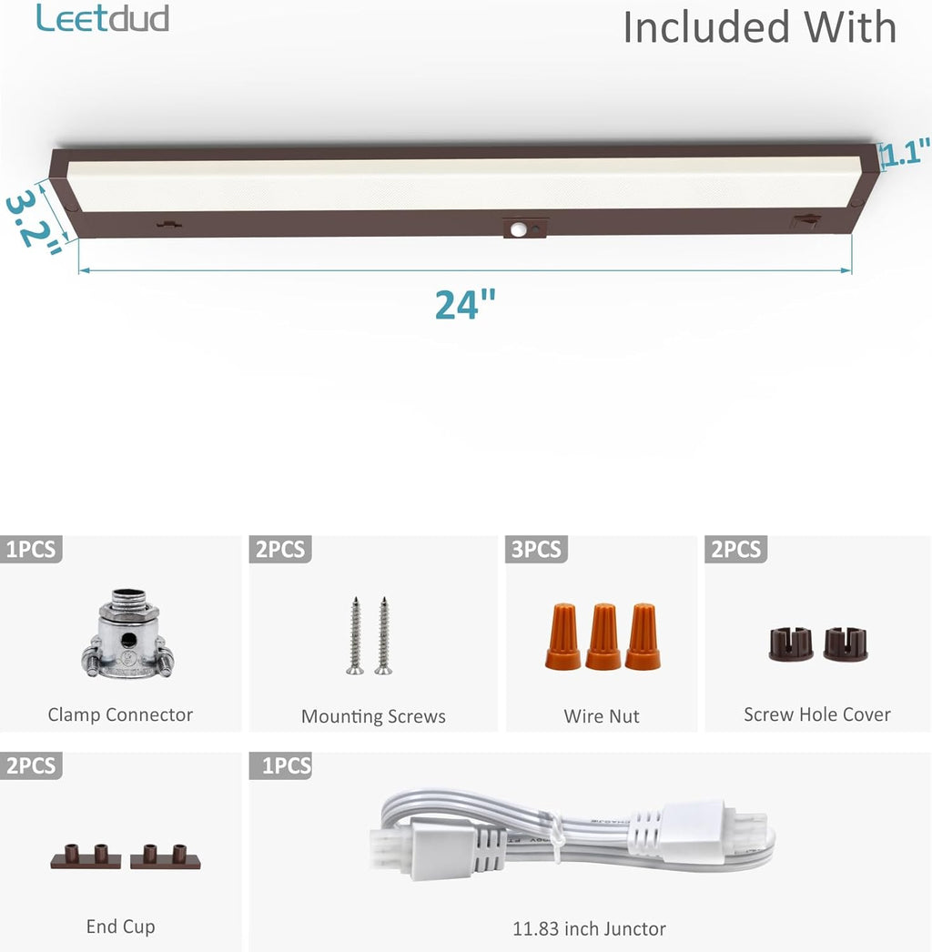 Under Cabinet Lighting Motion Sensor Hardwired, 24 Inch 12W Dimmable, 5 CCT 2700/3000/3500/4000/5000K, Eyes Care Design Linkable Under Counter Lights for Kitchen, Sink, ETL Listed, Bronze