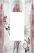 Decorative Outlet Covers Pink White Daisy Butterfly Wood Grain 1 Gang Single Rocker Light Switch Cover Plate Wall Plates GFCI Faceplate for Farmhouse Bathroom Decor