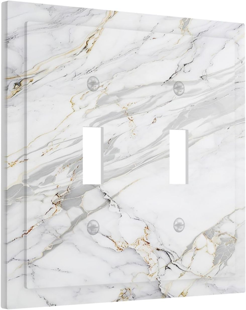 Decorative Switch Plate Covers Gray Gold Marble Abstract Modern Luxury 2 Gang Double Toggle Light Switch Cover Plate Electrical Wall Plate Outlet Cover for Bedroom Home Decor