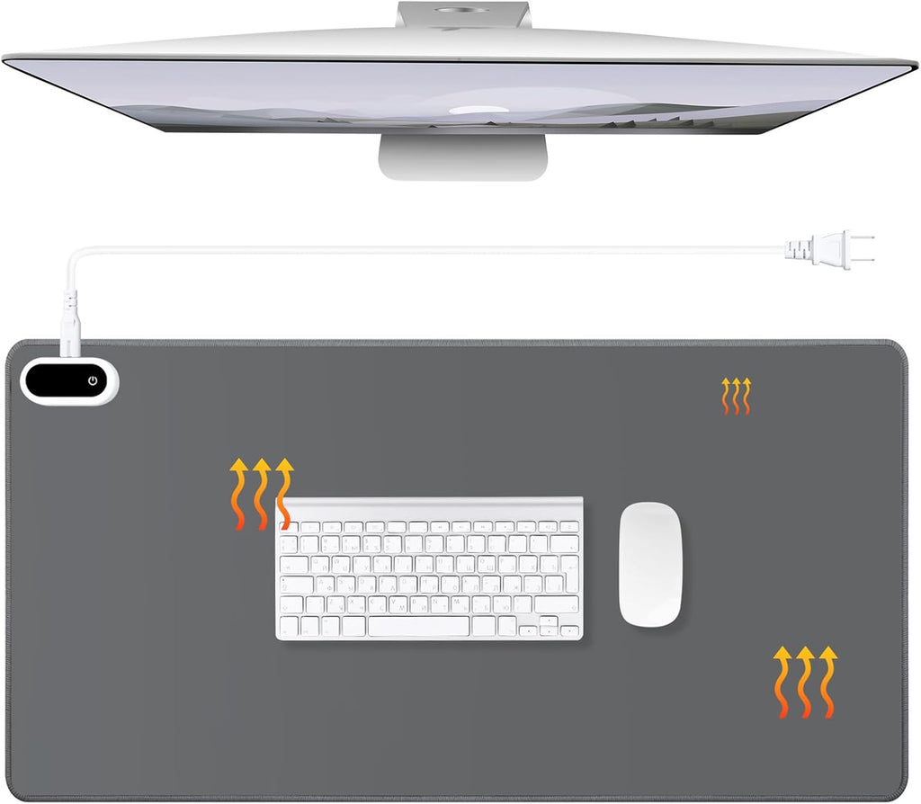 Konohan Heated Large Desk Mat PU Leather Warm Mouse Pad with 5 Heating Level & 4 Hour Auto Shut-Off Heating Keyboard Pad Warmer Gaming Mice Mat Only Supports 110v(Gray Color,23.6"x 14.2")