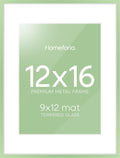 Homeforia 12x16 Sage Green Picture Frame, High End Metal 12x16 Poster Frames with Mat 9x12 Photo, 12 x 16 Sage Green Frame Matted to 9 by 12 Art, 16x12 Thin Frames, Tempered Glass, Wall Kit, Set of 1