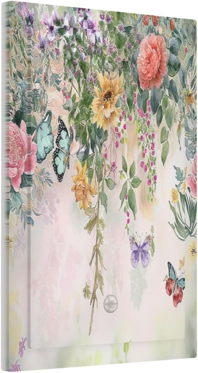 Rustic Floral Watercolor Flower Blossom Butterfly 1-Gang No Device Blank Wallplate Electrical Light Switch Covers Decorative Receptacle Face Plate Cover for Bathroom 5 X 3 IN