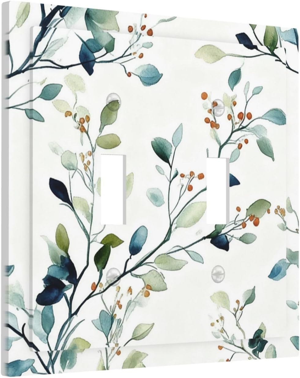 Decorative Light Switch Cover Plate Eucalyptus Leaf Geen Sage Leaves 2 Gang Outlet Covers Double Toggle Wall Plates for Electrical Outlets Switch Plate Covers Faceplate for Bedroom Home Decor