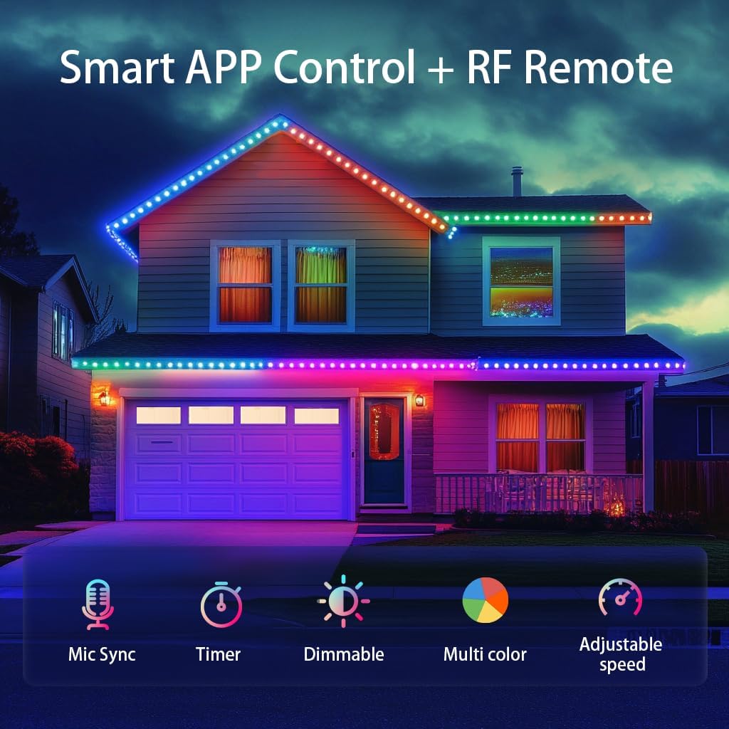 Smart Outdoor Christmas Lights, 36 LED, 54 Scene Modes, IP68 Waterproof, Compatible with Alexa & Google Assistant (52 Ft)