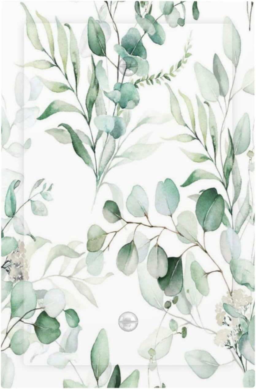 Boho Green Eucalyptus Leaf Floral Plants Flowers Light Switch Cover Plate 1 Gang No Device Blank Electrical Wall Plates Faceplate Decorative Switch Plate for Bed Room Living Room Decor