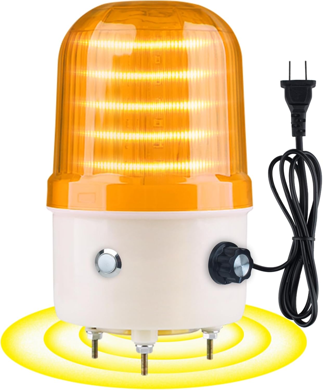 Industrial LED Rotating Warning Light, AC110V Red Strobe Light for Public Emergency Alarms, Indoor/Outdoor Safety Siren with Volume Adjustment/Plug and Buzzer (Yellow PRO(0-130dB,AC110V))