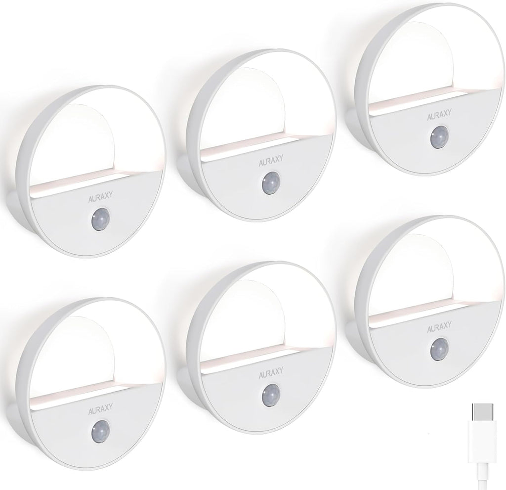 Rechargeable Motion Sensor Night Light, Battery Night Lights LED Cool White Magnetic Stick-on Motion Sensored Hallway Light, with Dusk to Dawn Sensor for Stair, Wall, Bedroom, Bathroom(6 Pack)