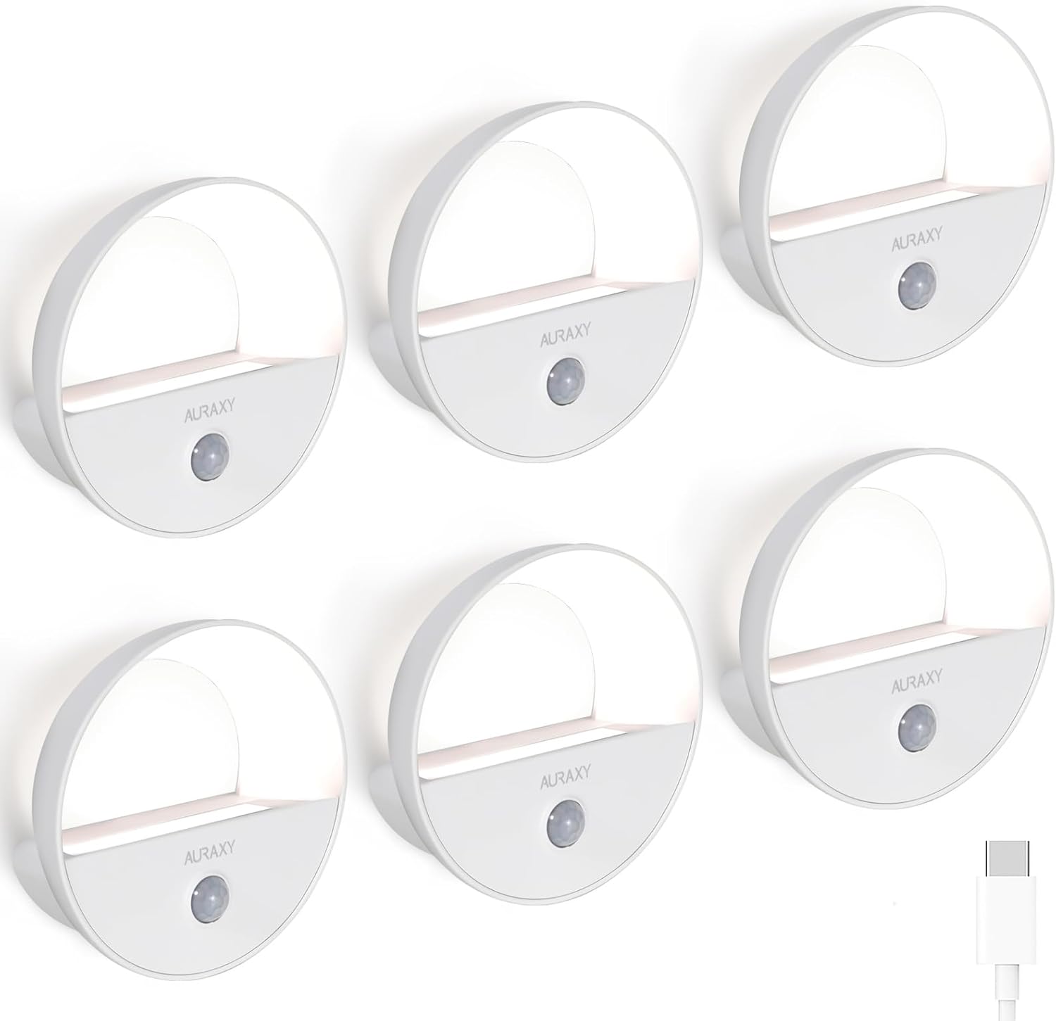 Rechargeable Motion Sensor Night Light, Battery Night Lights LED Cool White Magnetic Stick-on Motion Sensored Hallway Light, with Dusk to Dawn Sensor for Stair, Wall, Bedroom, Bathroom(6 Pack)
